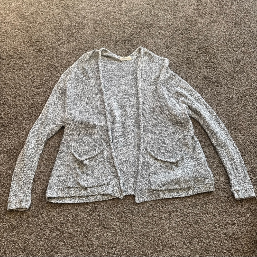 Hollister Gray/White Women's Large Open Front Cardigan Sweater Front Pockets